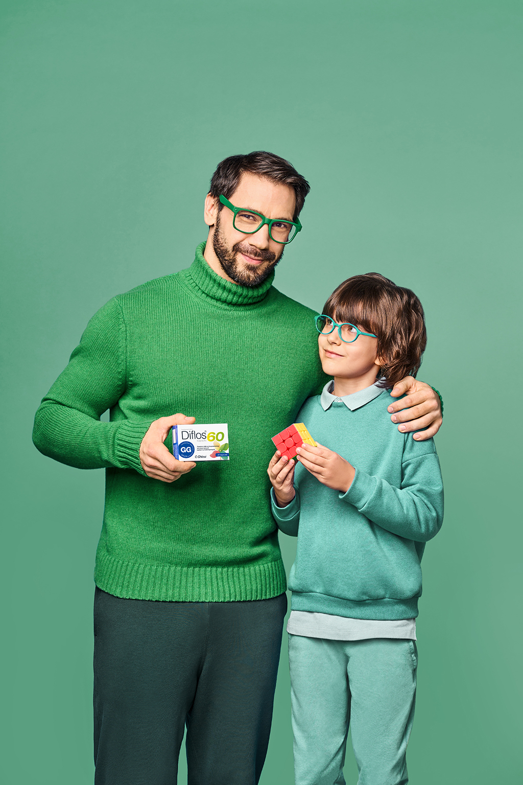 father and son in green