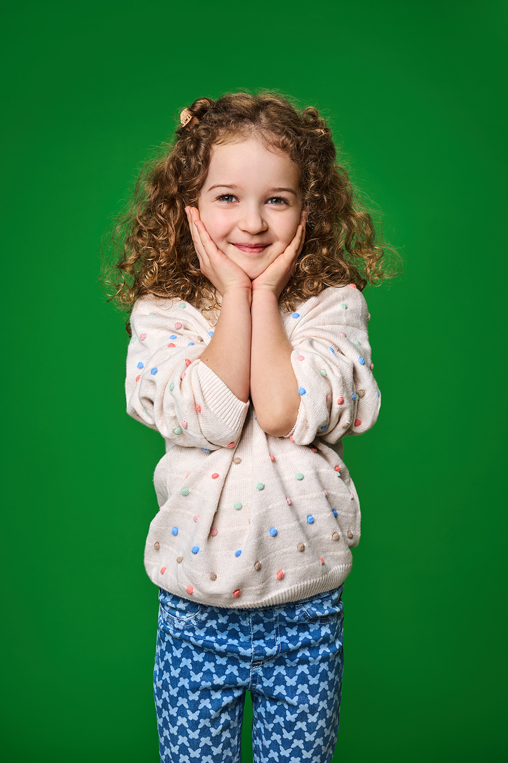 happy girl on green background